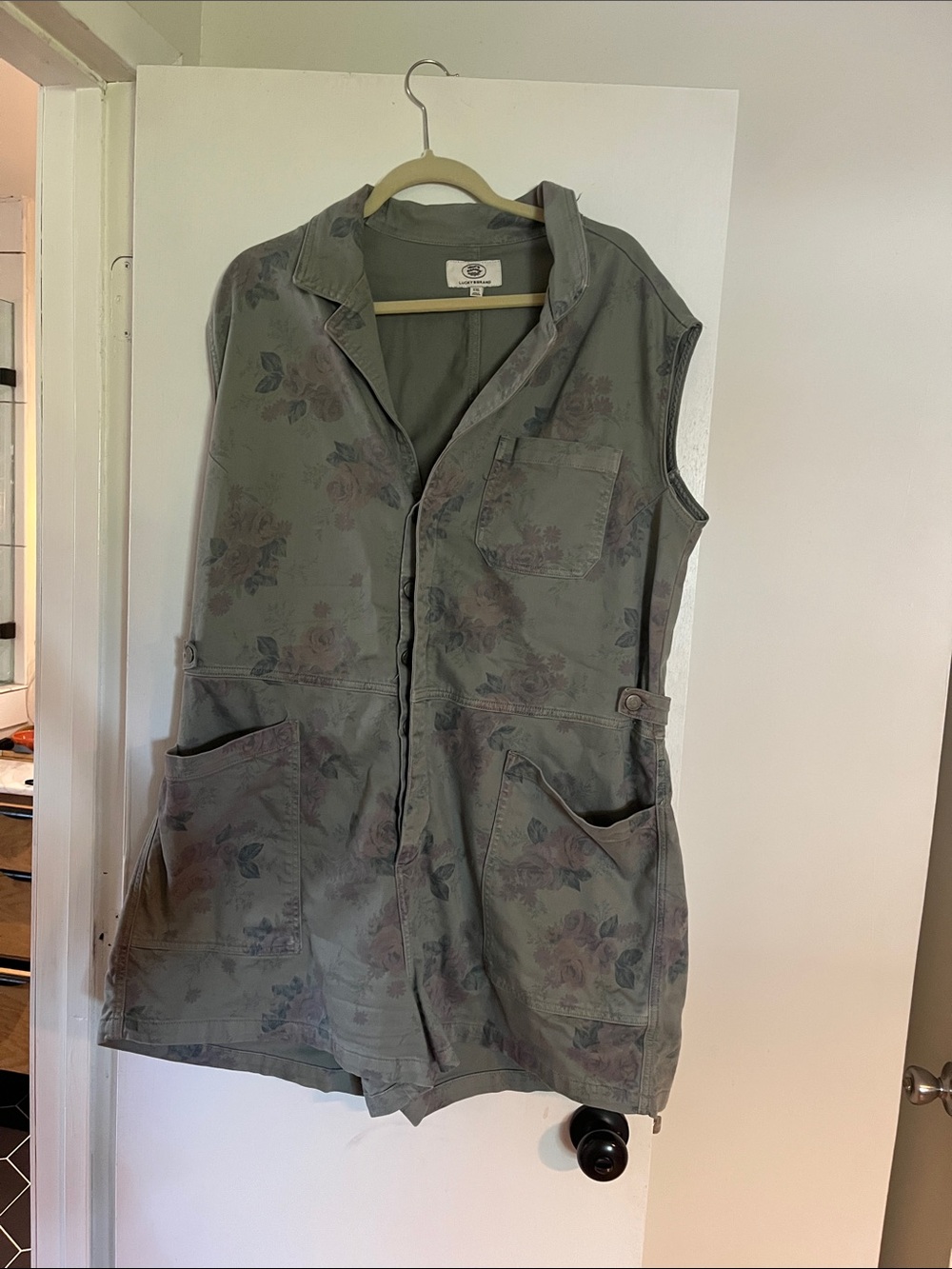 Lucky Brand Sleeveless Floral Romper - Olive Green